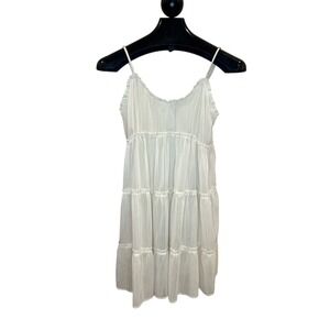 Sweet Lemon Tiered Ruffle Mini Dress White Metallic Stripe Spaghetti Strap  M